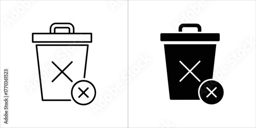 Two trash can icons, one outline and one filled