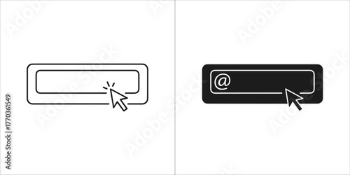 Set of two input field icons, one outlined and one solid black, with a cursor clicking