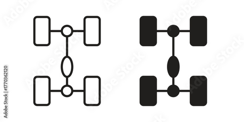 Car chassis icon illustrations collection. editable stroke outline and flat style