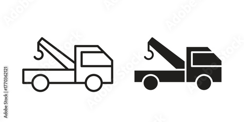 Car crane icon illustrations collection. editable stroke outline and flat style