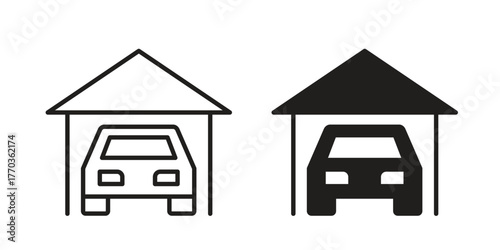 Car garage icon illustrations collection. editable stroke outline and flat style