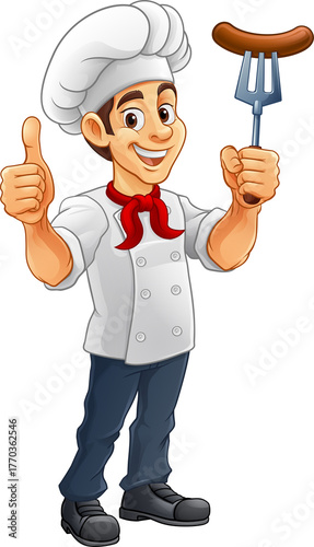 Chef Cartoon Hotdog Sausage...