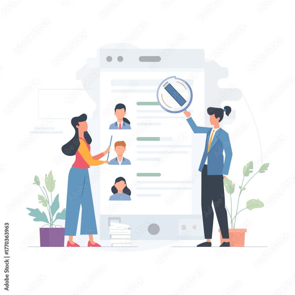 Fototapeta premium Recruitment and Hiring Process Illustration with People and Job Search Screen