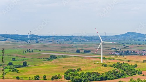 Unmanned outdoor wind turbine in spring