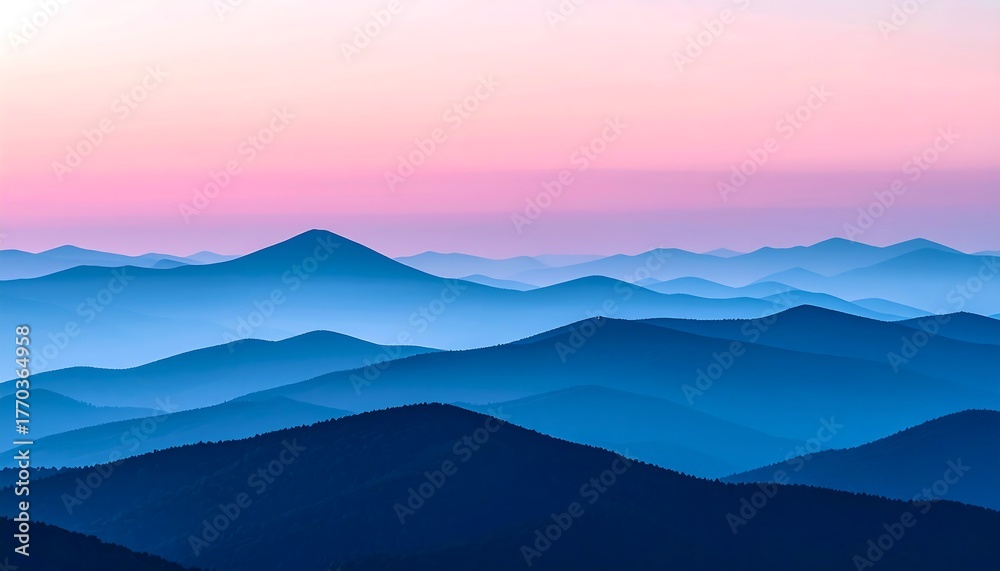 Fototapeta premium Mountains in silhouette against a colorful sky, soft focus view of peaks at sunset