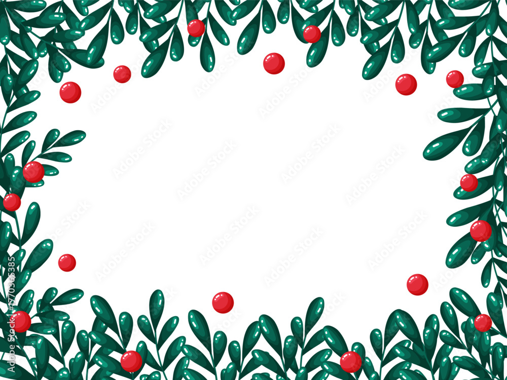 Fototapeta premium Botanical Green Twigs and Red Berries Frame