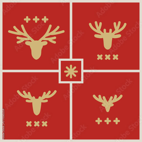 Scandinavian head deer on red background. 