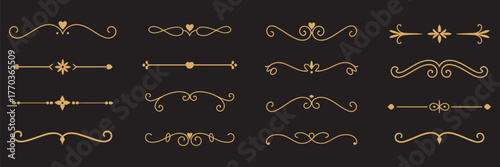 Collection of 12 elegant decorative golden ornamental dividers
