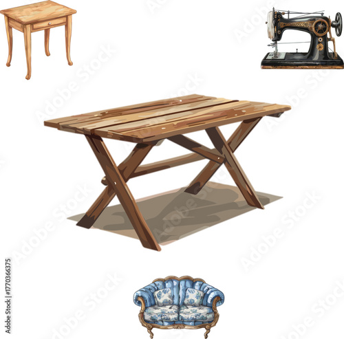 antique sewing machine isolated on white no background