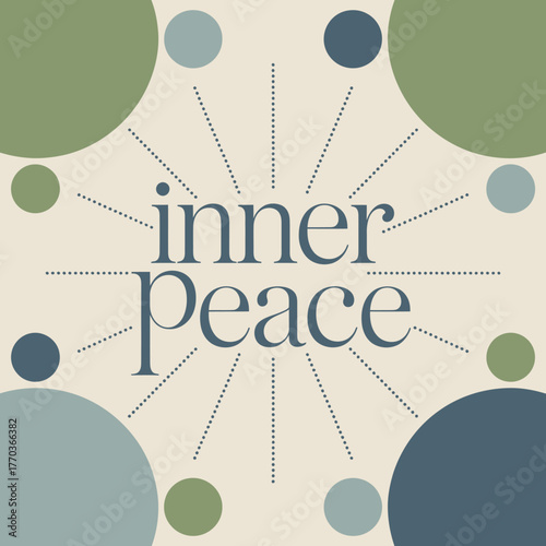 Serene inner peace concept graphic with soft circles and spokes emanating calmness tranquility mindfulness well-being vector