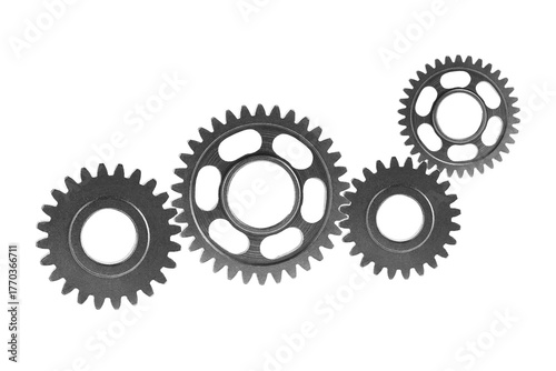 Metal gear isolated on white background for engine car and bike, teamwork business.