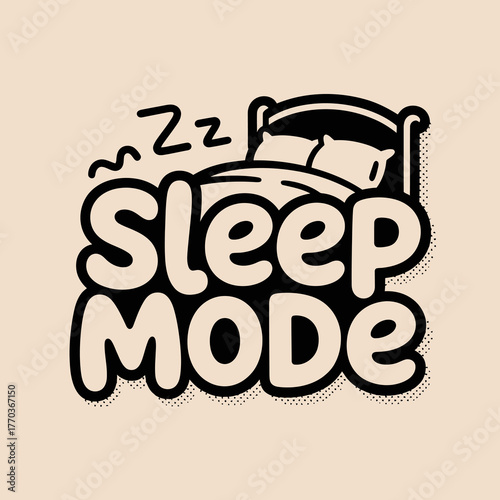 Cozy sleep mode text design with bed and zzz symbols for relaxing graphics and comfort themes vector