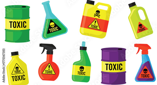Cautionary toxic waste symbols and containers for environmental safety awareness campaigns and hazard management solutions
