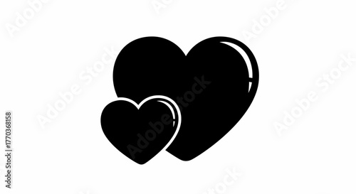 Simple Black Silhouette of Two Hearts Together.