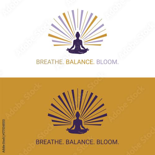 Elegant yoga logo design featuring a meditating silhouette