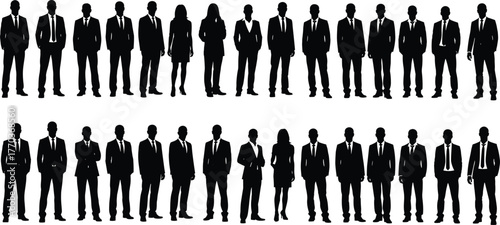 Business professional silhouettes in formal attire, large group vector illustration for corporate, HR, and organizational design themes