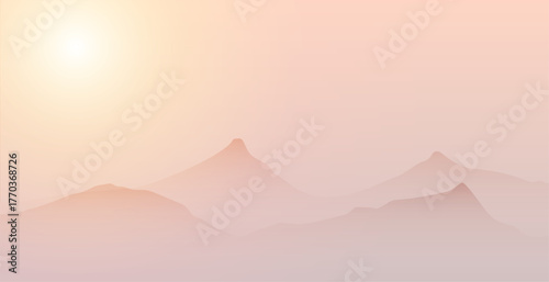 Soft Sunrise Over Misty Mountains Landscape Background