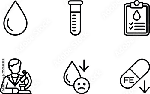 Medical laboratory icons set collection representing healthcare research science technology and medicine vector