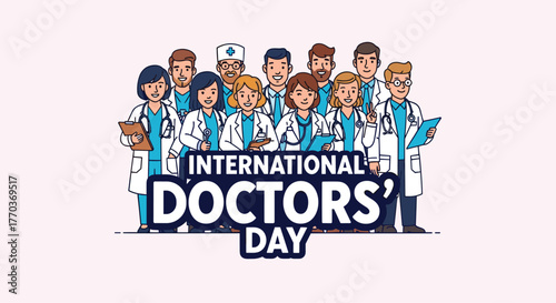 Celebrate International Doctors Day with diverse healthcare professionals showing teamwork and dedication in a vibrant illustration