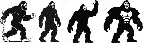  Bigfoot and Sasquatch Poses, Mythical Creature, and Cryptozoology Vector Illustration
