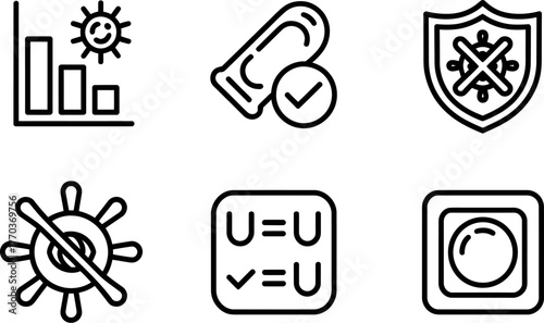 Set of six outline icons representing health safety and prevention measures against illness vector