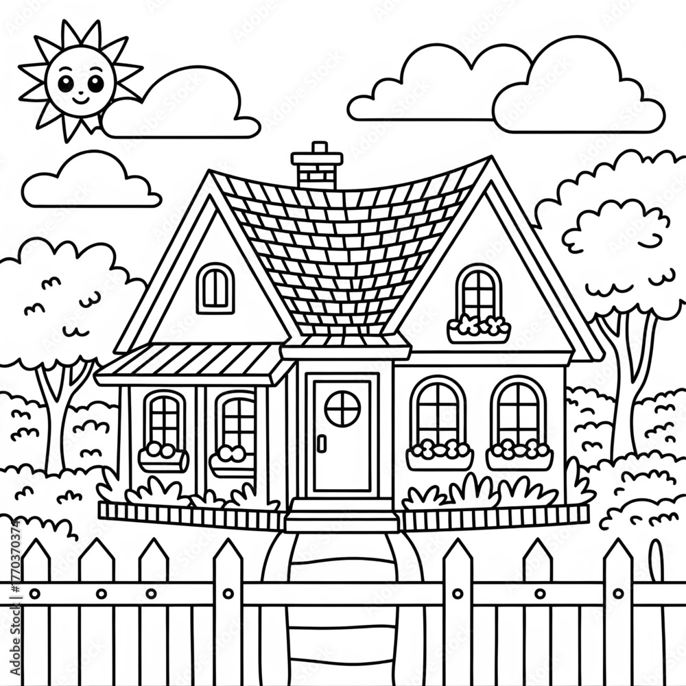 Fototapeta premium vector illustration of houses coloring page 