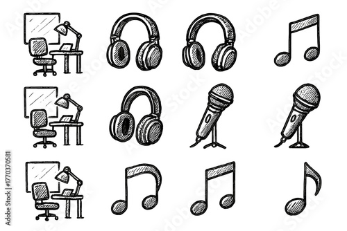Drawing headphones ink vector practice icons creative corner music studio mic icon