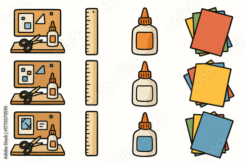 Zone colored minimal vector room rough ruler paper icon craft glue