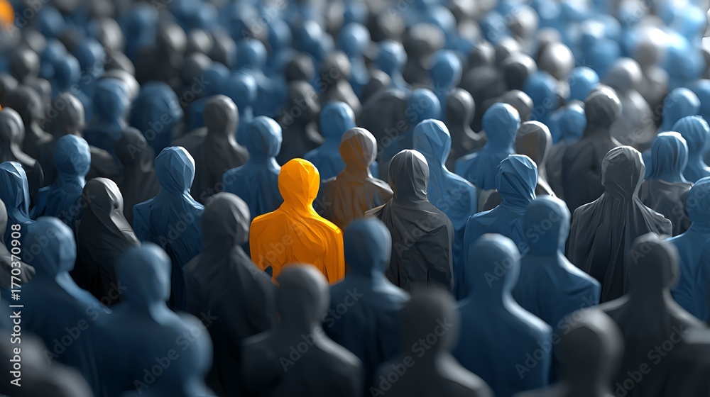 Obraz premium Standing Out From Crowd Distinct Person in Group Concept Illustration