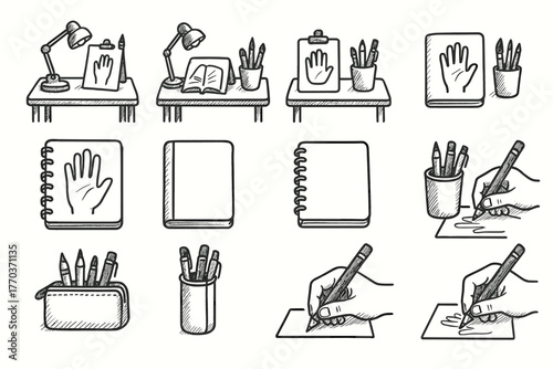Icon workspace vector artistic hand pencil notebook icons case creative sketch