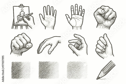 Vector hand shape shading tip drawing life study icon icons pencil