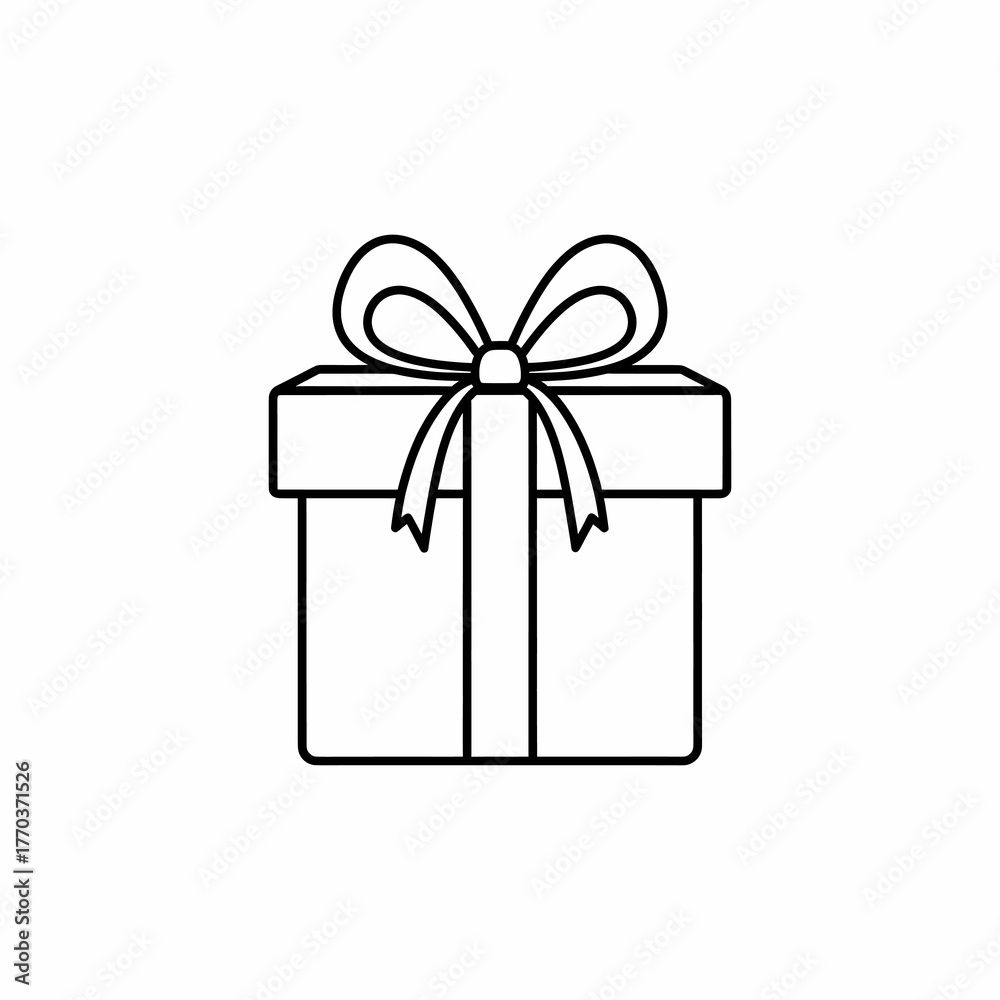 Obraz premium Minimalist gift box with bow line drawing isolated.