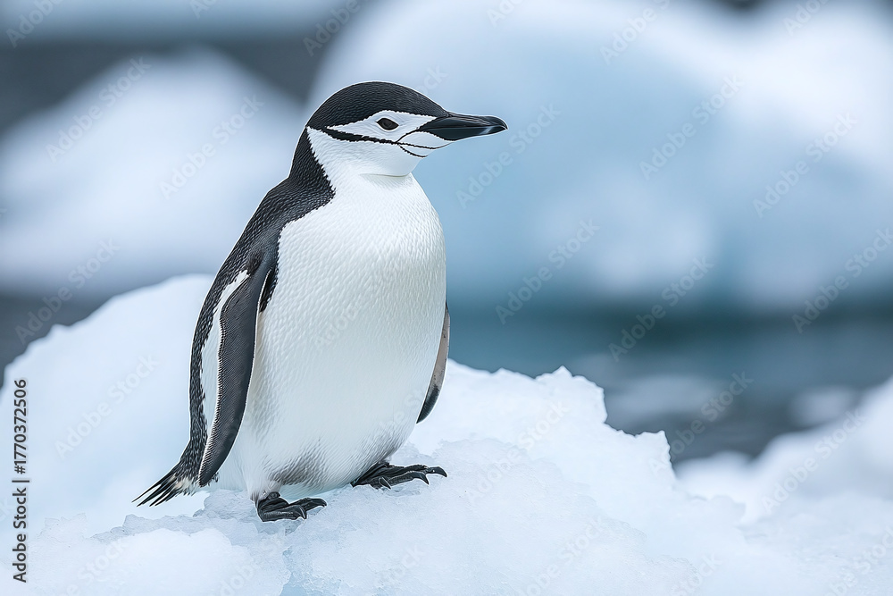 Fototapeta premium Chinstrap Penguin Standing on Snow