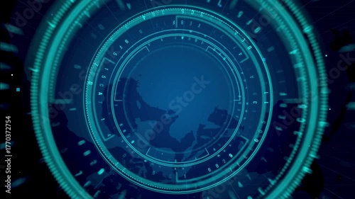 Futuristic Digital Interface with Circular Blue Holographic Elements