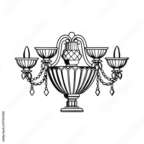 Crystal cup reflecting chandelier light