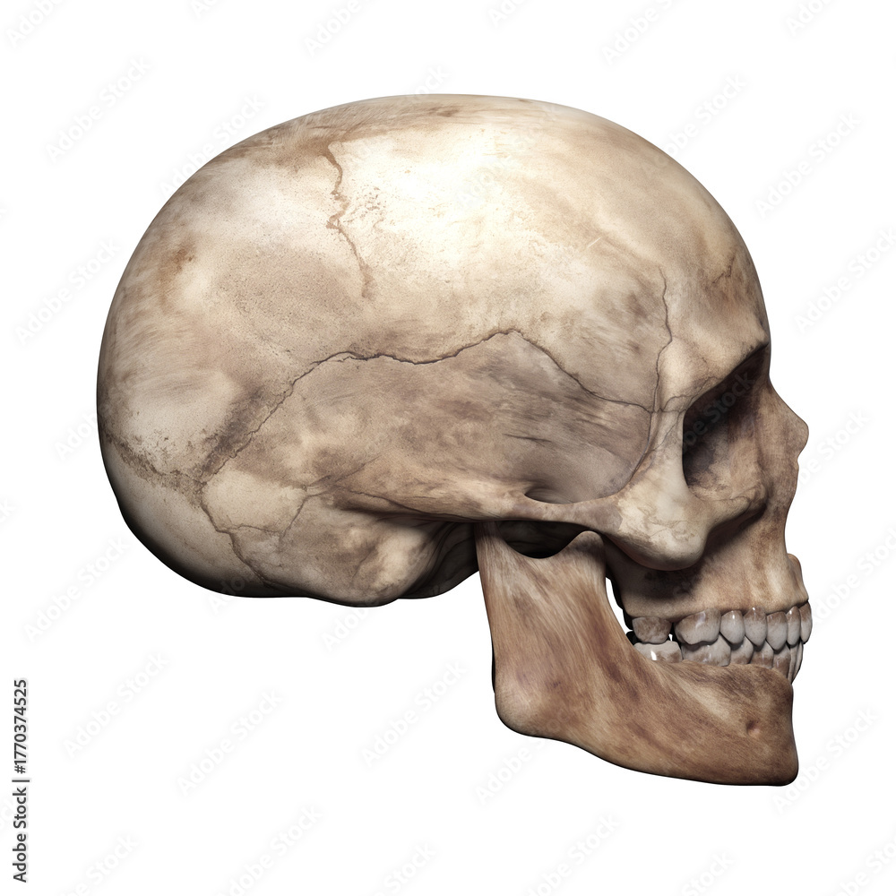 Fototapeta premium crâne humain, squelette - vu de côté - rendu 3D sur fond transparent