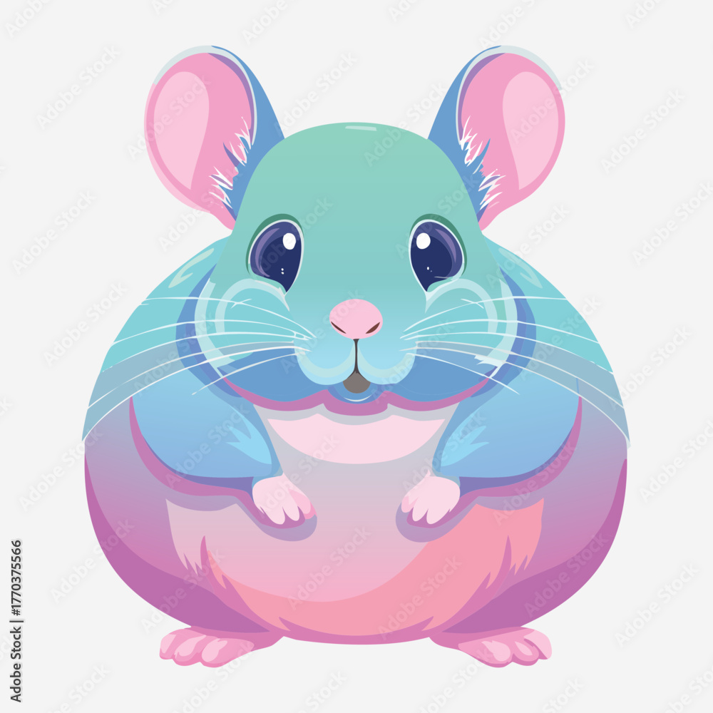 Fototapeta premium Cute Cartoon Animal Chinchilla Portrait with Pink Cheeks and Bright Blue Eyes, Vector Art for Kids Design
