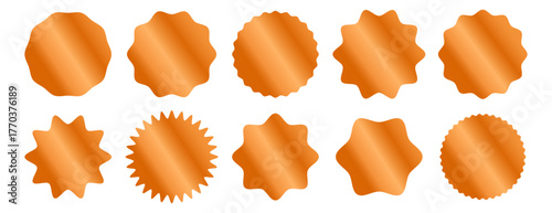 Set of bronze starburst and seal icons, featuring a smooth metallic copper gradient