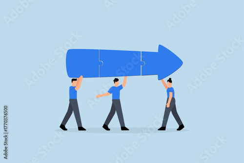 professionals colleagues linking arrow puzzle pieces