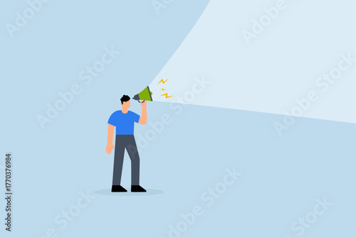 Announcement, businessman boss shouting on megaphone