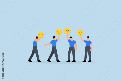 Employee morale, Entrepreneurial male and female partners displaying feelings of joy and sorrow