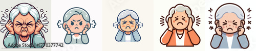 vector of a grandmother gesture covering his ears from sound