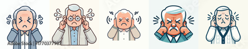 vector of a grandfather gesture covering his ears from sound