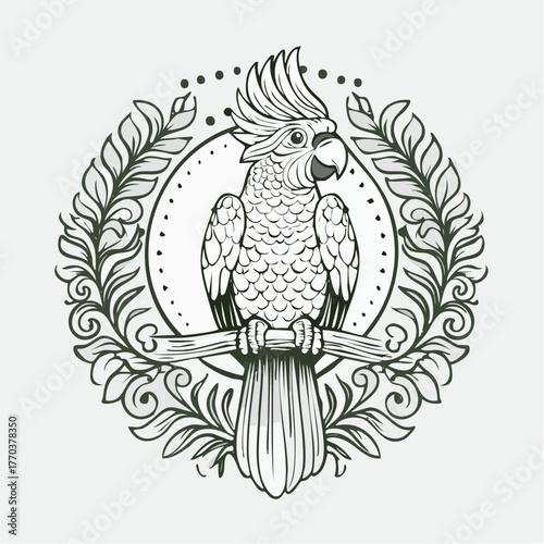 Cockatoo Bird Illustration, Vector Art, Line Drawing, Tropical