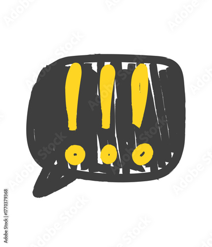 Chalk-drawn speech bubble with exclamation marks. Hand-drawn doodle vector illustration on a blackboard background. Perfect for school designs, education projects, comics, posters.