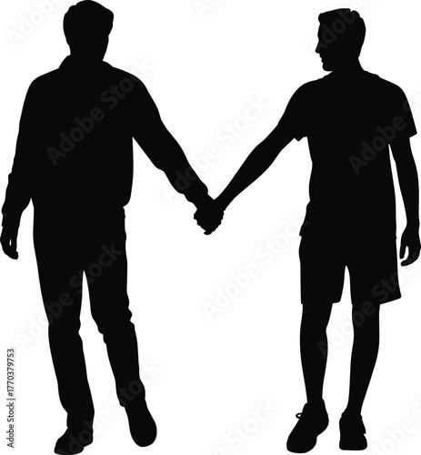 Silhouette couple holding hands, romantic relationship unity, friendship bond illustration, man and woman together, love connection vector, people standing pose, companionship design art