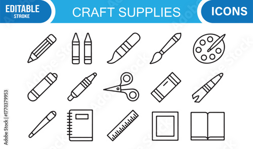 Stationery and Art Tools – Clean Outline Icon Collection
