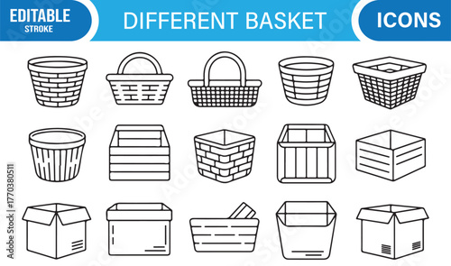 Household container and box icons in vector style