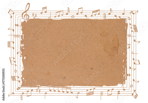 sheet music frame brush painted banner - musical notes melody on brown old paper background