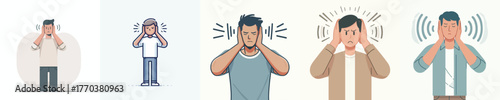 vector of a man gesture covering his ears from sound
